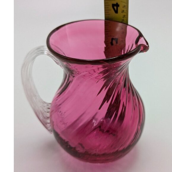 Pilgrim Swirl Cranberry Glass Creamer Pitcher Clear Handle Vintage - Picture 2 of 9